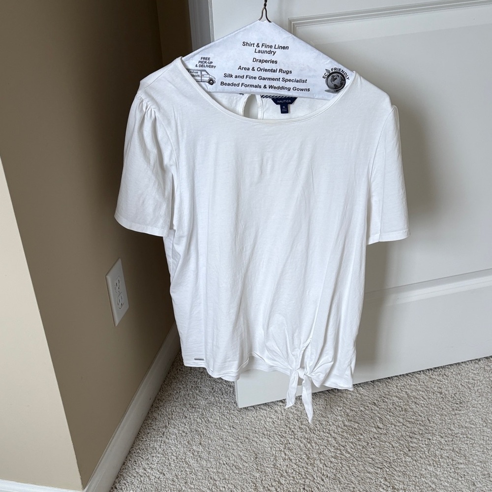 Nautica White Short Sleeve Top with Tie Detail